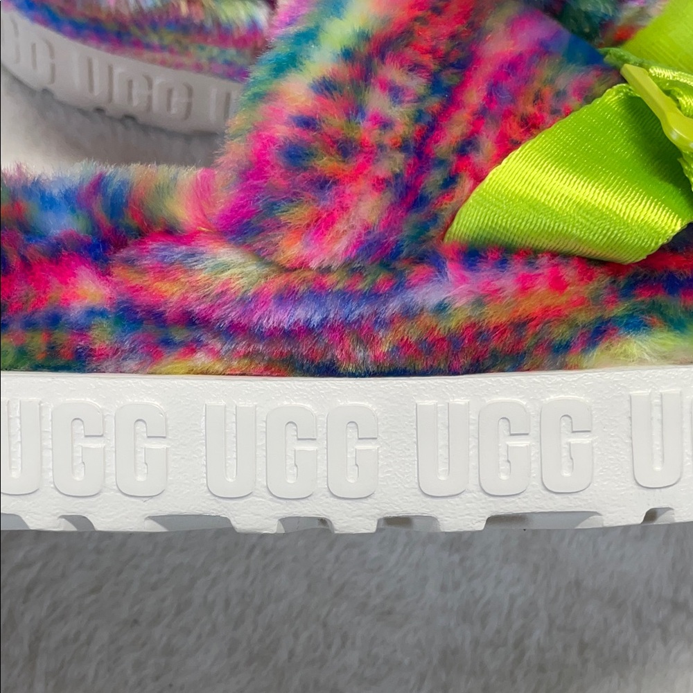 UGG Pink and Green Fluffita in Pixelate Platform Sandals with Fuzzy Upper - Picture 8 of 11